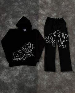 Survêtement ample et décontracté pour homme, fabriqué sur mesure - Ensemble sweat à capuche et pantalon évasé à double taille pour le printemps - Product Image 1