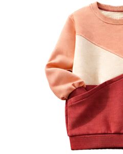 Sweat-shirt pour femme personnalisé, coloris pêche et bordeaux, en molleton doux, col rond, décontracté, pull d'hiver avec détails brodés - Product Image 3