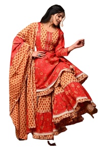 Robe Anarkali Kurta / Kurti Garara pour femme, en coton pakistanais, anti-humidité, protection solaire, longueur genou, pour mariage et fête - Product Image 2