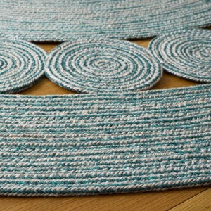 Alfombra Redonda de Yute Trenzado con Medallón, Estilo Bohemio, Base Antideslizante de Goma, para Sala de Estar, Pelo Plano, Limpieza Localizada - Product Image 4
