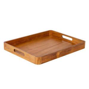 Plateau de service élégant en bois de 14 pouces, conçu pour servir des aliments, des boissons, du café et du thé, vaisselle élégante - Product Image 1