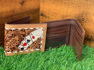 กระเป๋าสตางค์ผู้ชายแบบตะวันตกลายดอกไม้หนังแท้คาวบอยทำด้วยมือแกะสลักด้วยมือล่าสุด - Product Image 5