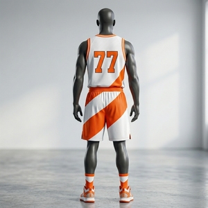Conjunto de Camiseta y Pantalones Cortos de Fútbol Personalizados en Naranja y Blanco, Número 77, Uniforme de Equipo, Ropa Deportiva Transpirable de Malla, para Adultos, Poliéster, OEM, ODM - Product Image 3