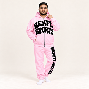 Ensemble de survêtement en polaire pour homme Rexfit Sports avec logo personnalisé, veste à capuche zippée intégrale et pantalon de jogging avec étiquette personnalisée, ensemble d'hiver - Product Image 2