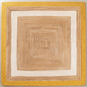 Alfombra Cuadrada de Yute Natural Hecha a Mano, con Borde Amarillo y Blanco, Ecológica, Tejida a Mano, para Sala de Estar, Dormitorio, Decoración del Hogar - Product Image 2