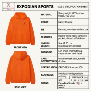 <b>Men's</b> <b>Orange</b> Hooded <b>Sweatshirt</b> With Front Logo Pocket Casual Fleece Pullover Regular Fit Autumn Wear - Product Image 5