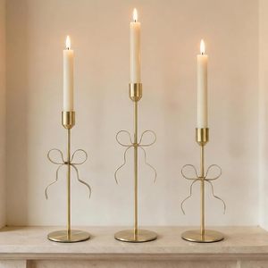 Metal <b>Bow</b> Candle <b>Holder</b> <b>Bow</b> Candlestick <b>Holder</b> Set of 3 Metal Gold, Modern Decorative Taper Candle <b>Holder</b> for Centerpiece - Product Image 1