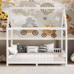 Letto a capanna a LED bianco per bambini, singolo, in legno con sponda di protezione - Product Image 3