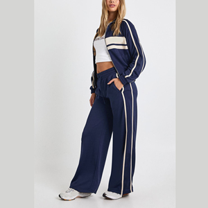 Ensemble de survêtement rayé bleu marine pour homme – Sweat à capuche et pantalon de jogging en molleton bouclette – Tenue décontractée d'automne - Product Image 1