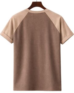 เสื้อยืดแขนสั้นคอกลมผ้าฝ้ายสีน้ำตาลสองสีสไตล์ลำลองสำหรับฤดูร้อน  แบบเรียบ  ถักทอ  รับสกรีนโลโก้ - Product Image 2