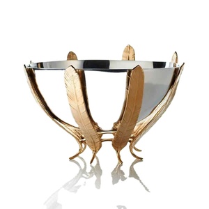 Cuenco de lujo moderno chapado en oro pulido para servir dátiles y frutos secos, con soporte estilo pluma, de acero inoxidable, regalos empresariales desechables - Product Image 1