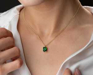 Pendentif émeraude, pierre précieuse verte, argent sterling 925, plaqué or 14 carats, vermeil, classique, élégant, haute qualité, pour femmes et enfants - Product Image 4