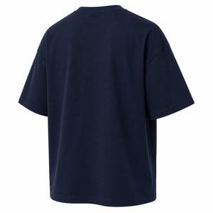 Camiseta de Manga Corta con Cuello Redondo y Logotipo Personalizado Azul Marino para Hombre, Estampado de Logotipo Blanco, Estilo Jersey Informal, Top de Algodón Grueso de Gran Tamaño - Product Image 6