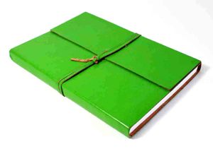 Handmade Recycled Cotton Paper <b>A5</b> <b>Diary</b> Acid-Free Green Wood Leather Bound Soft Cover Glue Binding Camelon Exports for Students - Product Image 2