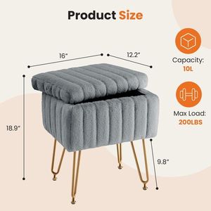 Panca da Palestra con Contenitore, Pouf Quadrato in Morbida Pelliccia Sintetica, Poggiapiedi Moderno Regolabile - Product Image 3