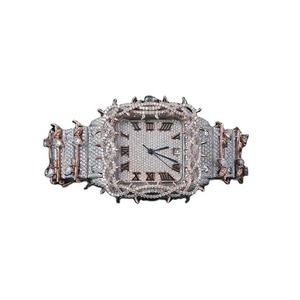 Montre de luxe unisexe en acier inoxydable de haute qualité avec mouvement à quartz, diamants Moissanite VVS, 41 mm, tons rose et blanc, motif épines - Product Image 1