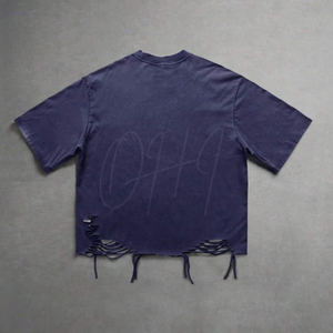 Camiseta Oversize Vintage Lavada y Desgastada para Hombre, Estilo Urbano, con Dobladillo Deshilachado, de Algodón, con Logotipo Personalizado, Casual, Ecológica y Transpirable - Product Image 2