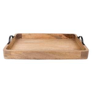 Plateau de service rond en bois plus durable avec poignée en fer, décoratif, pour la restauration, portable, écologique et durable pour une utilisation longue durée - Product Image 4