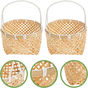 Panier en copeaux de bois tissé à la main avec poignées, petit panier de rangement rustique en bambou pour centre de table et décoration murale - Product Image 3