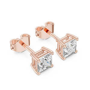 Boucles d'oreilles solitaires certifiées taille princesse avec diamants de haute clarté et couleur vive, en or rose 14 carats, bijoux élégants pour femmes - Product Image 1