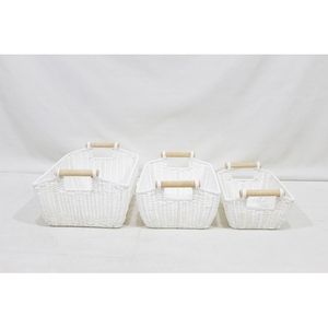 New Design Eco-Friendly <b>Storage</b> <b>Basket</b> Paper Rope Home <b>Storage</b> <b>Square</b> Wooden Handles Stackable - Product Image 3