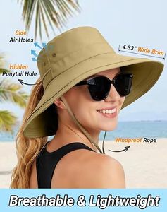 Chapeau Bob Unisexe en Jean Kaki à Large Bord avec Sangle de Menton Réglable Broderie 3D Plage Cyclisme Extérieur Décontracté Taille Adulte 54-56CM - Product Image 4