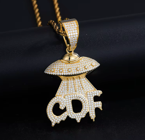 Orelia Luxe Gold Color Moissanite UFO Pendant <b>Chain</b> Necklace Custom Letter Charm Hiphop Unisex Jewelry for Streetwear Gift - Product Image 2