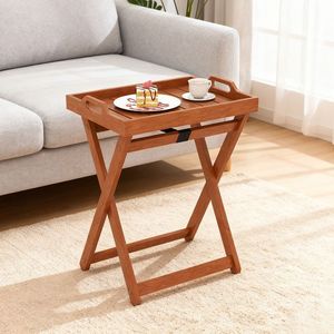 Portable Outdoor Wood <b>Tray</b> <b>Table</b> with Folding Frame for <b>Side</b> or End Use - Product Image 1