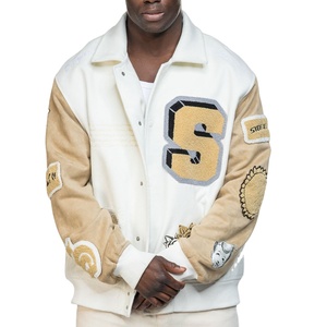 Chaqueta Universitaria de Béisbol para Hombre, Personalizada con Logotipo Bordado en Chenilla, Mangas Largas, Cuero, Negra, Estilo Letterman, MOQ Bajo - Product Image 1