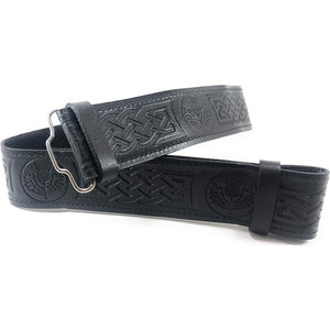 Cinturón Escocés de Cuero Negro para Kilt con Diseño de Cardo Grabado, Suministros de Fábrica Personalizados de Alta Calidad - Product Image 2