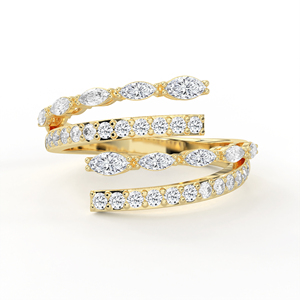 Anillo de compromiso solitario de oro de 14K y 18K con diamante cultivado en laboratorio de corte marquesa, diseño cruzado contemporáneo y piedra de acento redonda - Product Image 3