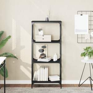 4-Tier Black Engineered Wood Bookcase 23.2\"x13.8\"<b>x52</b>\"-Durable and Stylish Bookshelf - Product Image 1
