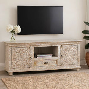 Consola de TV Moderna de Lujo en Madera Sólida con Cajones, Ecológica, Duradera, Ajustable y Tallada, para Dormitorio o Sala de Estar - Product Image 1