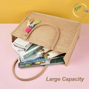 Premium Burlap Jute Picnic Tote <b>Bag</b> with Zipper Eco Friendly Outdoor Carry <b>Bag</b> - Product Image 2