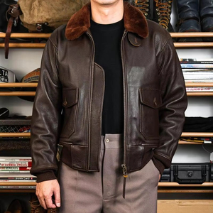 <b>Genuine</b> Sheep skin Brown <b>leather</b> <b>jacket</b> FUR COLLAR 40% off with free shipping - Product Image 1