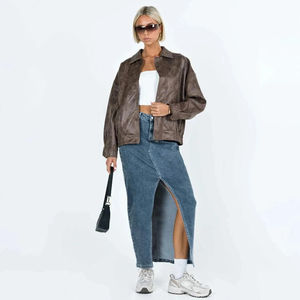 Vestes en cuir pour femmes de haute qualité au design rétro personnalisé, prix de gros, avec fermeture éclair avant et poches - Product Image 3