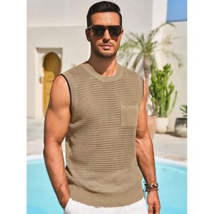 2025 hommes Crochet débardeurs XL été plage Hippie chemises capuche tricoté sans manches T-Shirts pour salle de sport utiliser poche transparente - Product Image 3