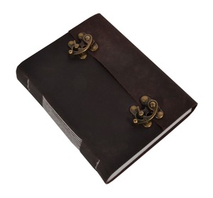 Leather Journal with Brass <b>Lock</b> Handmade Embossed Leather Bound Notebook Sketchbook - Product Image 3
