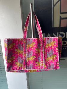 Cotton Pink Printed Tote Bag Fashionable Simple Leopard Print Pattern Tote Bag <b>Canvas</b> <b>Handbag</b> Bulk Product - Product Image 1