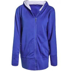 Sudadera con capucha para mujer, de algodón, con logotipo personalizado, de alta calidad, color azul, bolsillo lateral grande, a la moda, venta al por mayor