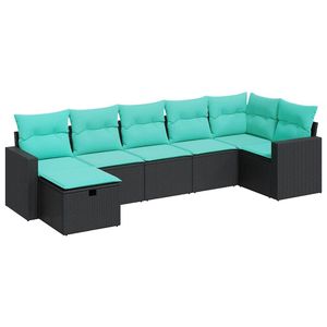 Juego de Sofás de Patio de 7 Piezas en Poliratán Negro con Cojines, Elegantes Conjuntos de Jardín - Product Image 2