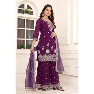 Ensemble de costume de soirée pour femmes de créateur avec pantalon brodé et dupatta, tenue de mariage élégante - Product Image 1