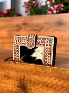 Western Hair on Hide & Tooled Cartera de cuero Premium de alta calidad Cartera de cuero genuino Carteras de mujer de cuero de vaca personalizadas - Product Image 3