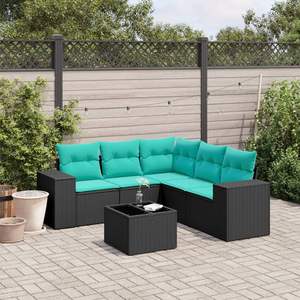 Divano da 6 pezzi in Poly Rattan nero con cuscini mobili da esterno - Product Image 1