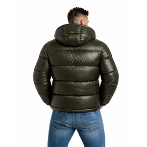 Veste matelassée brillante pour homme, à capuche, épaisse, style doudoune, légère, chaude, imperméable, veste à bulles - Product Image 5