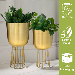 Decorative Metal Floor <b>Planters</b> for Indoor Plants for Living Room Modern Decorative Gold <b>Planters</b> and Flower Pots Set of 2 - Product Image 4