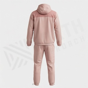 Unisex Pink <b>Tracksuit</b> Hooded Full Sleeve Solid Color Casual Sportswear With Side Pockets Zipper Fly Autumn Wear - Product Image 2