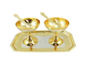 Bol à glace en laiton pour restaurants, avec cuillères sur plateau, fait main, pour la nourriture, les glaces, les occasions de mariage - Product Image 1