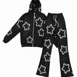Conjuntos de Sudadera y Pantalones Deportivos con Efecto Desgastado, Sudaderas con Cierre y Capucha, Conjuntos Deportivos 100% Algodón - Product Image 1