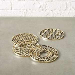 Sous-verres géométriques élégants plaqués or |   Ensemble de dessous-de-verre de luxe en acier inoxydable |   Sous-verre décoratif en métal pour cadeaux - Product Image 1